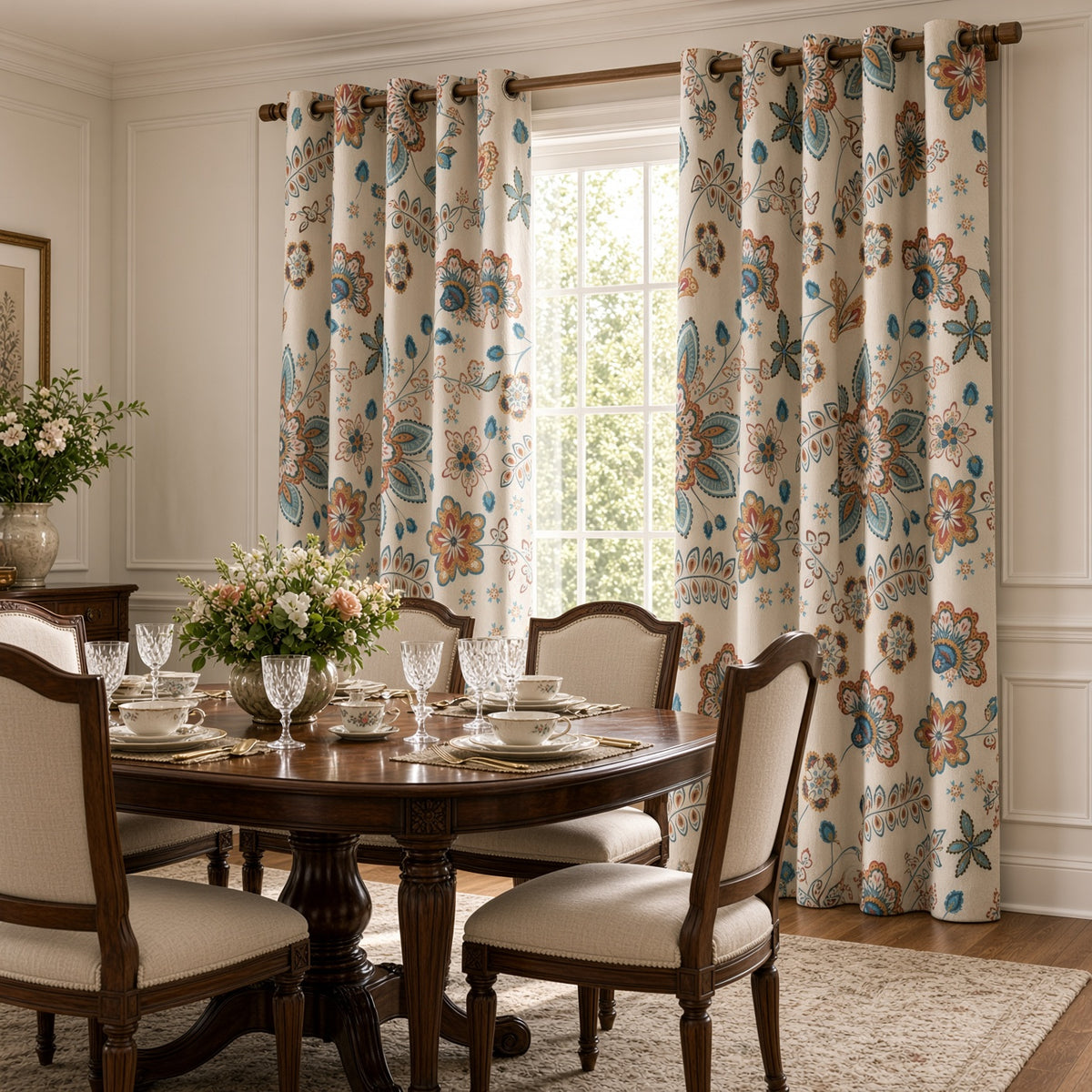 Waffle Cotton Curtain - Floral Design | 7ft x 4ft | DTex