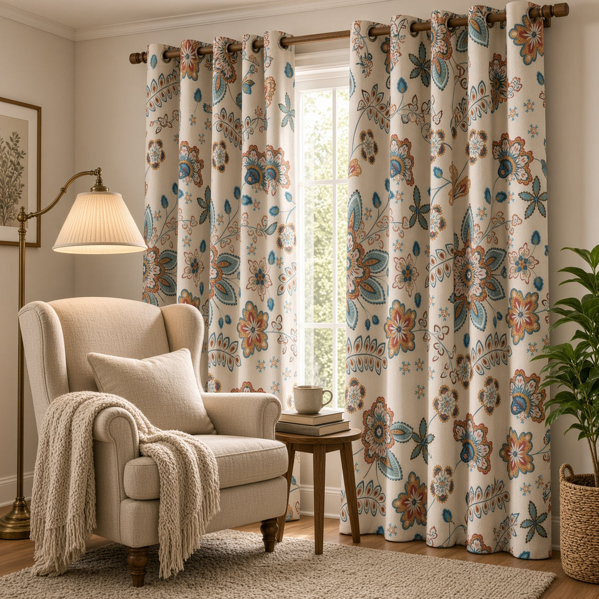Waffle Cotton Curtain - Floral Design | 7ft x 4ft | DTex