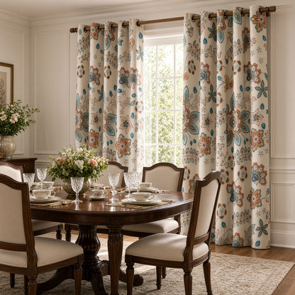 Waffle Cotton Curtain - Floral Design | 7ft x 4ft | DTex