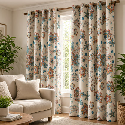 Waffle Cotton Curtain - Floral Design | 7ft x 4ft | DTex