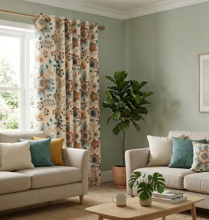 Waffle Cotton Curtain - Floral Design | 7ft x 4ft | DTex