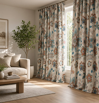 Waffle Cotton Curtain - Floral Design | 7ft x 4ft | DTex